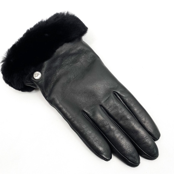 UGG Womens Shorty-Cuff Leather Gloves Black - Picture 5 of 9